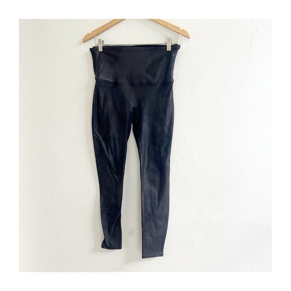Spanx Faux Leather Leggings Womens 1X Tall Black High Rise Skinny Pants Rocker